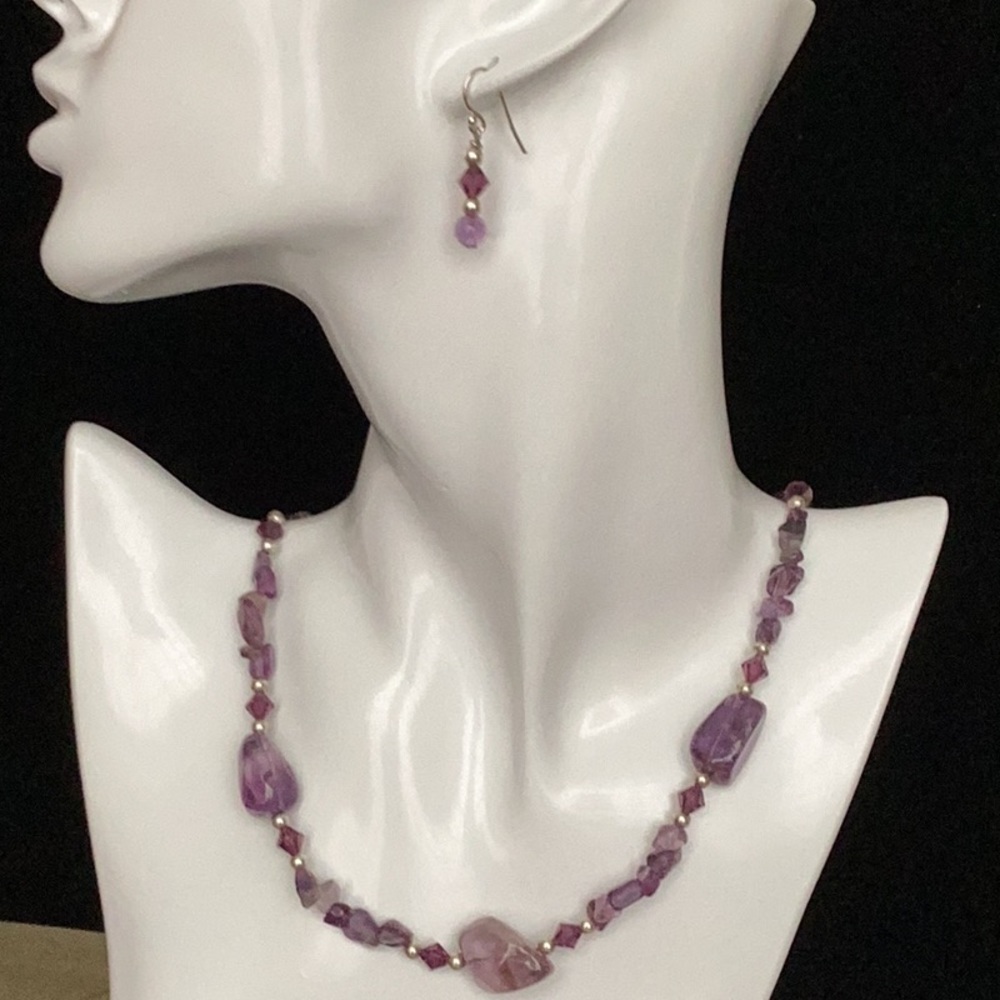 Vintage Amethyst Necklace and Earrings Set